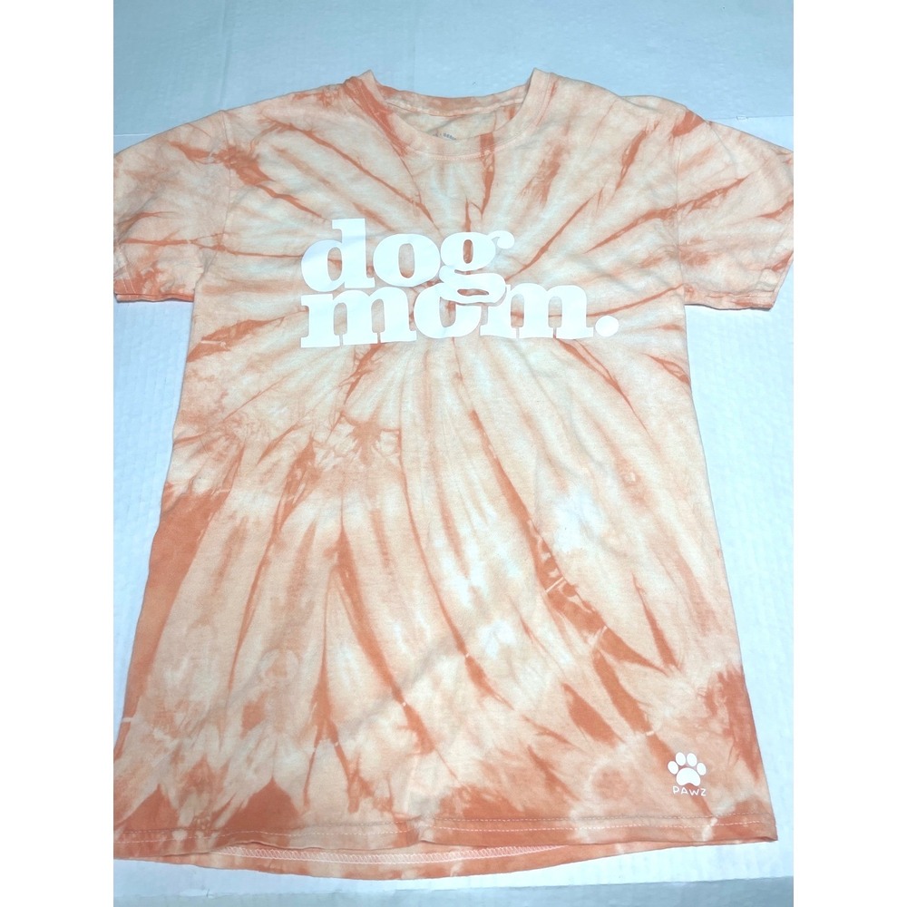 Pawz Dog Mom Tie Dye‎ T-Shirt Orange White Graphic Tee Small